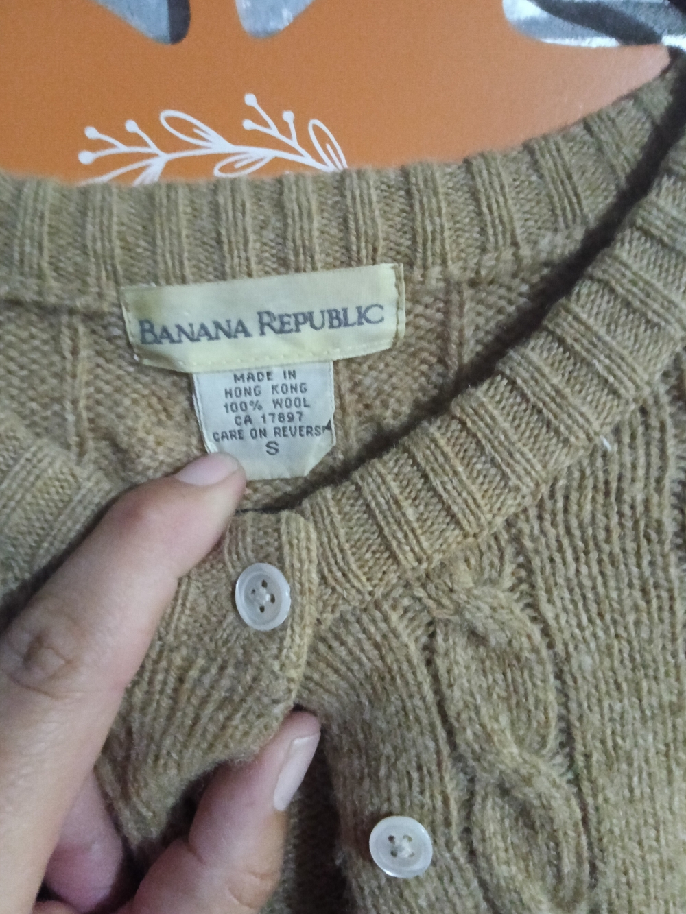Vintage 90s Banana Republic Cable Knit Button-Front Cardigan in Browns - Picture 3 of 5